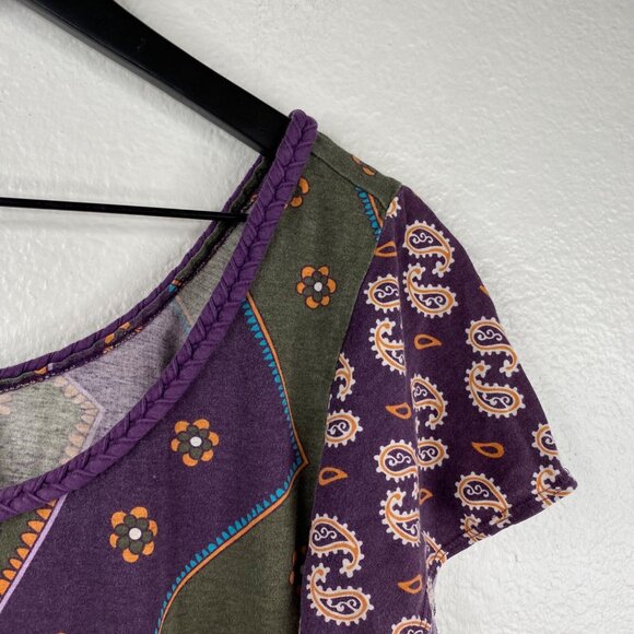 Lucky Brand Top Juniors Short Sleeves Paisley Purple Size M Boho Hippie 90's Y2K - Picture 6 of 11